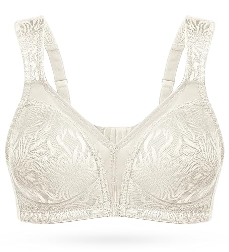 Wingslove Damen Minimizer BH ohne Bügel für Große Brüste Bügelloser Entlastungs BH mit Breite Träger (Elfenbein, 80D) von Wingslove
