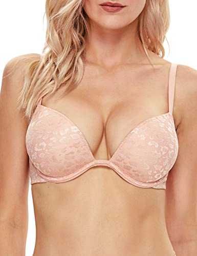 Wingslove Damen Push Up BH Deep V Plunge Bügel T-Shirt BH Multiway 2 Cups Up(Champagner,32C) von Wingslove