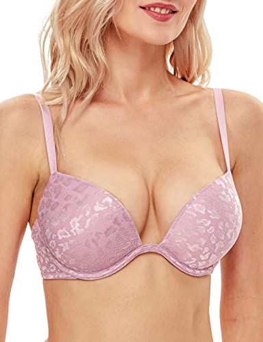 Wingslove Damen Push Up BH Deep V Plunge Bügel T-Shirt BH Multiway 2 Cups Up(Helles Lila,34D) von Wingslove