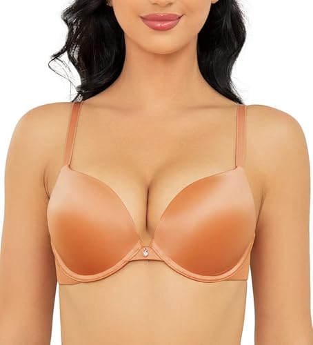 Wingslove Damen Push Up BH mit Bügel Body Make up T-Shirt BH Alltag Basic Komfort Leicht Gepolsterter BH (Orange 75B) von Wingslove