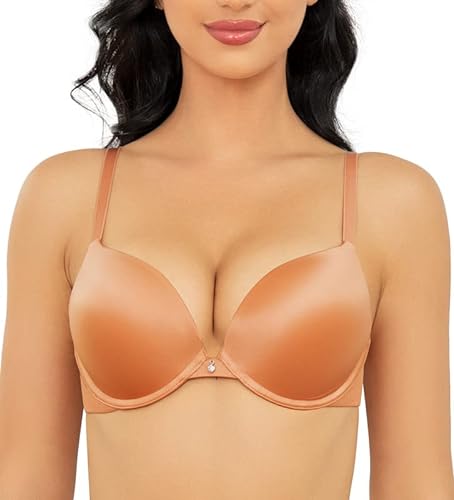 Wingslove Damen Push Up BH mit Bügel Body Make up T-Shirt BH Alltag Basic Komfort Leicht Gepolsterter BH (Orange 80C) von Wingslove