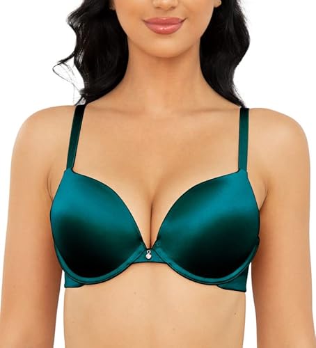 Wingslove Damen Push Up BH mit Bügel Body Make up T-Shirt BH Alltag Basic Komfort Leicht Gepolsterter BH (Pfauengrün 75C) von Wingslove