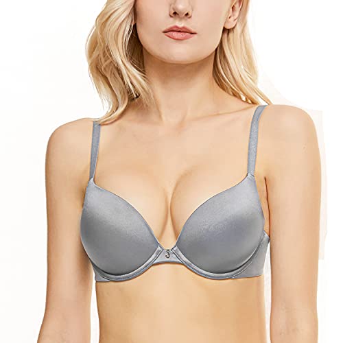 Wingslove Damen Push Up BH mit Bügel Body Make-up T-Shirt BH Alltag Basic Komfort Leicht gepolsterter BH(Grau,36C) von Wingslove