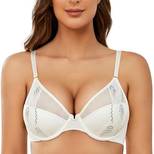 Wingslove Damen Push up BH mit Bügel Halbschalen Spitzen Gepolstert BH Lace Bra für Kleine Brüste (Elfenbein, 80B) von Wingslove