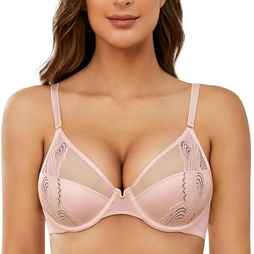 Wingslove Damen Push up BH mit Bügel Halbschalen Spitzen Gepolstert BH Lace Bra für Kleine Brüste (Rosa, 80C) von Wingslove