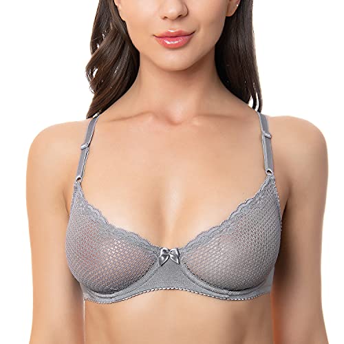 Wingslove Damen Sexy 1/2 Cup Spitze BH Soft Mesh Bügel BH Demi Unlined Durchsichtig Bralette (Grau,34A) von Wingslove