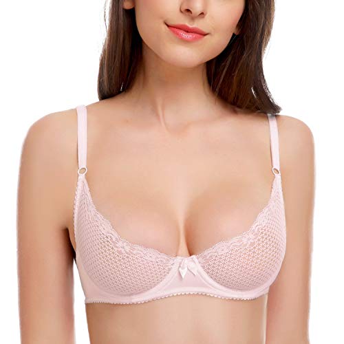 Wingslove Damen Sexy 1/2 Cup Spitze BH Soft Mesh Bügel BH Demi Unlined Durchsichtig Bralette von Wingslove