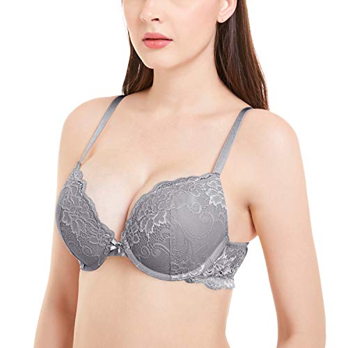 Wingslove Damen Spitze Bügel BH Gepolstert Push Up BH Lace Support Halt Komfort BH (Grau 32B) von Wingslove