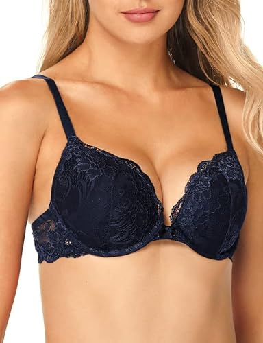 Wingslove Damen Spitze Bügel BH Gepolstert Push Up BH Lace Support Halt Komfort BH (Marine Blau 34B) von Wingslove