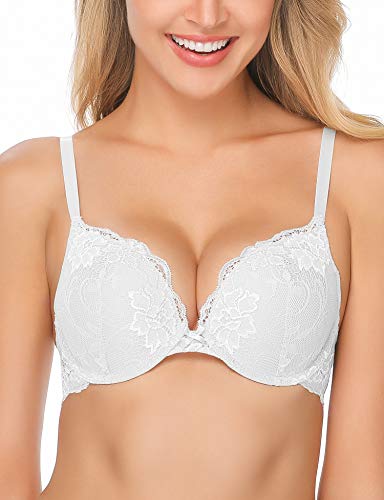 Wingslove Damen Spitze Bügel BH Gepolstert Push Up BH Lace Support Halt Komfort BH (Weiß 70C) von Wingslove