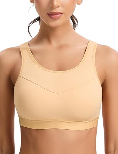 Wingslove Damen Sport BH Ohne Bügel Große Brüste Starker Halt Große Größen Shock Absorber Sport Top mit Leicht Gepolstert Racerback Fitness BHS zum Joggen Yoga Dunkel Hautfarben 75E von Wingslove