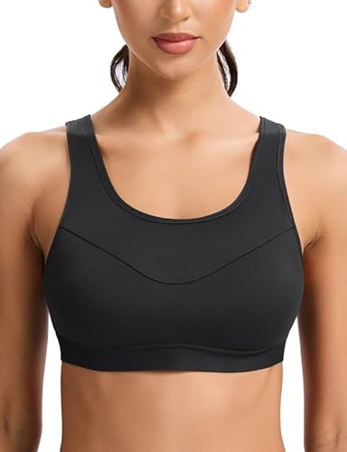 Wingslove Damen Sport BH Ohne Bügel Große Brüste Starker Halt Große Größen Shock Absorber Sport Top mit Leicht Gepolstert Racerback Fitness BHS zum Joggen Yoga Schwarz 80B von Wingslove