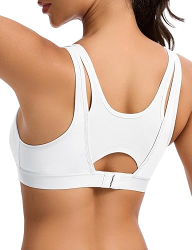 Wingslove Damen Sport BH Ohne Bügel Große Brüste Starker Halt Große Größen Shock Absorber Sport Top mit Leicht Gepolstert Racerback Fitness BHS zum Joggen Yoga Weiß 85B von Wingslove
