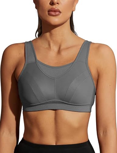 Wingslove Damen Sport BH ohne Bügel Nicht Gepolstert High Impact Bustier Halt Joggen BH(Grey,105B) von Wingslove