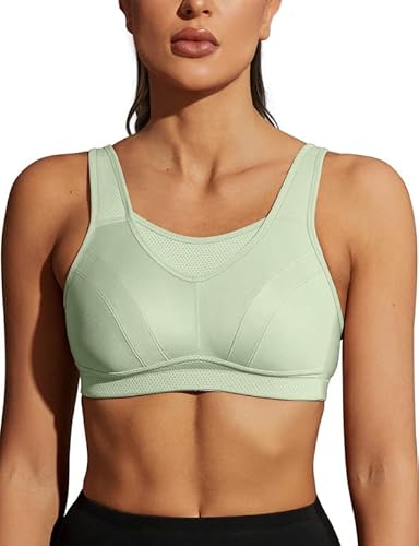 Wingslove Damen Sport BH ohne Bügel Nicht Gepolstert High Impact Bustier Halt Joggen BH(Grün,36C-80C) von Wingslove