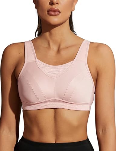 Wingslove Damen Sport BH ohne Bügel Nicht Gepolstert High Impact Bustier Halt Joggen BH(Rosa，34B/75B) von Wingslove