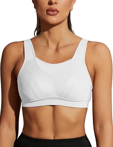 Wingslove Damen Sport BH ohne Bügel Nicht Gepolstert High Impact Bustier Halt Joggen BH(White,100D) von Wingslove