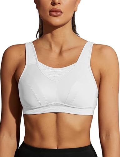 Wingslove Damen Sport BH ohne Bügel Nicht Gepolstert High Impact Bustier Halt Joggen BH(White,105B) von Wingslove