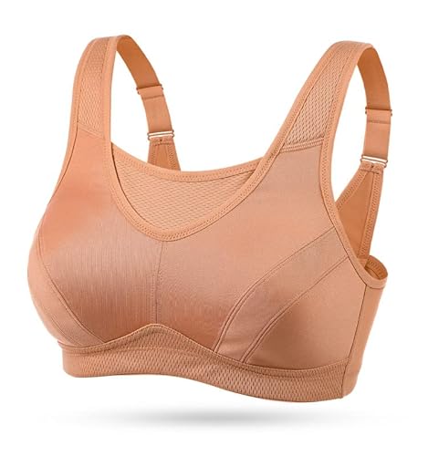 Wingslove Damen Starker Halt Sport BH Große Brüste Ohne Bügel Breite Träger Bustier Lauf Joggen Bra (Orange 100B) von Wingslove