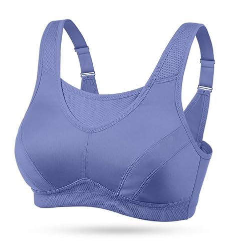 Wingslove Damen Starker Halt Sport BH Große Brüste Ohne Bügel Breite Träger Verschluss Bustier Lauf Joggen Bra (Lila 100B) von Wingslove