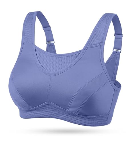 Wingslove Damen Starker Halt Sport BH Große Brüste Ohne Bügel Breite Träger Verschluss Bustier Lauf Joggen Bra (Lila 100E) von Wingslove