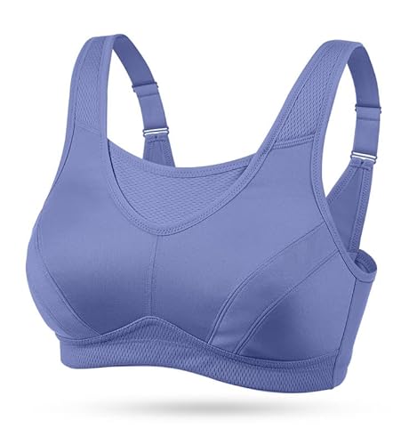 Wingslove Damen Starker Halt Sport BH Große Brüste Ohne Bügel Breite Träger Verschluss Bustier Lauf Joggen Bra (Lila 80F) von Wingslove