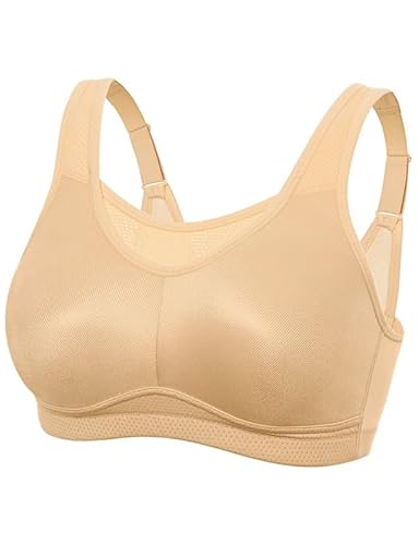 Wingslove Damen Starker Halt Sport BH ohne Bügel Nahtlose Vollschalen Ungepolstert Bustier Breiten Trägern Große Größen Bra für Fitness Joggen Training Lauf Yoga (Dunkel Beige,95E) von Wingslove