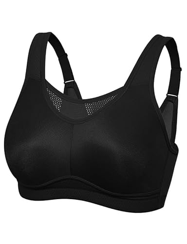 Wingslove Damen Starker Halt Sport BH ohne Bügel Nahtlose Vollschalen Ungepolstert Bustier Breiten Trägern Große Größen Bra für Fitness Joggen Training Lauf Yoga (Schwarz, 90C) von Wingslove