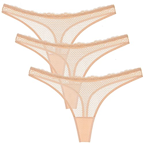 Wingslove Damen Thongs Unterhosen Mesh Slip Panties Sexy Bikini Panties Set Atmungsaktiv Slips,3er Pack(Nackt,L) von Wingslove