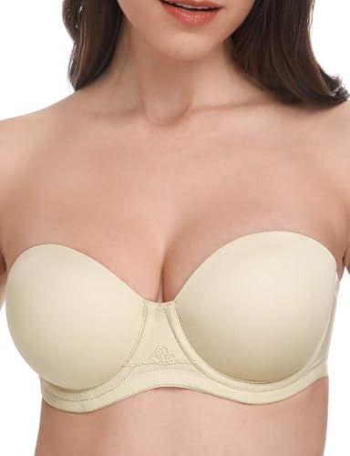 Wingslove Damen Trägerloser BH Vollschalen Bügel BH auf viele Bezaubernde Weise verwendete Träger Große Größen Silhouette BH(Beige 36D/80D) von Wingslove