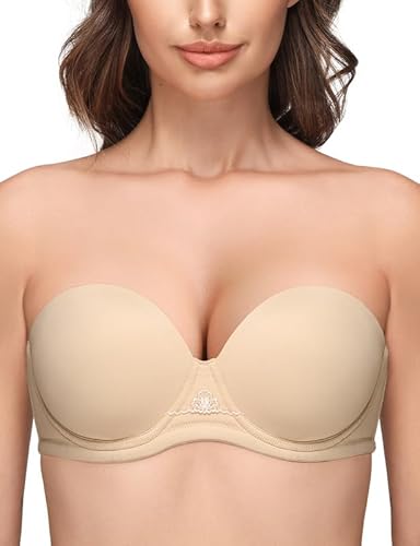 Wingslove Damen Trägerloser BH mit Bügel Große Größen Starker Halt Push Up BH mit Abnehmbaren Trägern (Cognac 100D) von Wingslove