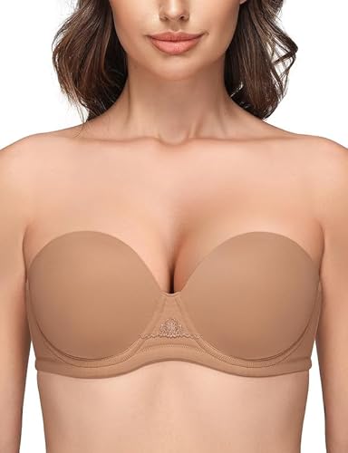 Wingslove Damen Trägerloser BH mit Bügel Große Größen Starker Halt Push Up BH mit Abnehmbaren Trägern (Hellbraun 85C) von Wingslove