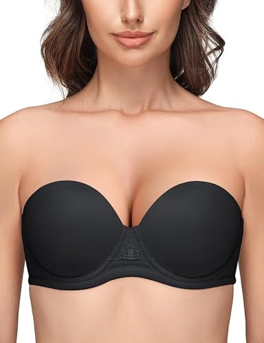 Wingslove Damen Trägerloser BH mit Bügel Große Größen Starker Halt Push Up BH mit Abnehmbaren Trägern (Nightfall 75D) von Wingslove