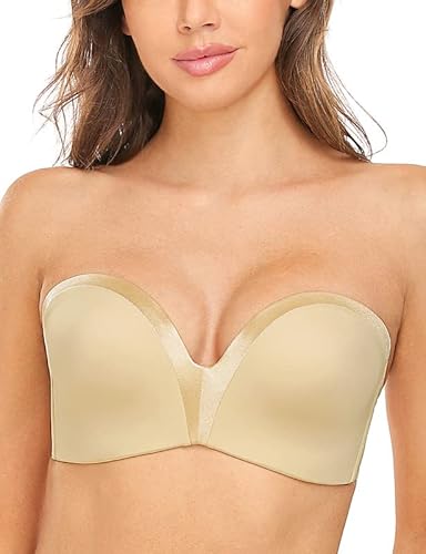Wingslove Damen Trägerloser BH ohne Bügel Gemoldete Cups Tiefer Ausschnitt Seamless Gepolstert BH Nackt 34DDD/75F von Wingslove