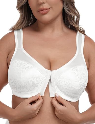 Wingslove Minimizer BH Damen Ohne Bügel Große Größen Starker Halt T- Shirt Bra Vorderverschluss Seamless Bustier für Große Brüste Entlastungs Komfortabler Weiß 90C von Wingslove
