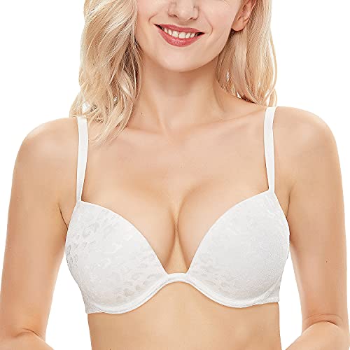 Wingslove Damen Push Up BH Deep V Plunge Bügel T-Shirt BH Multiway 2 Cups Up(Weiß,34DD) von Wingslove