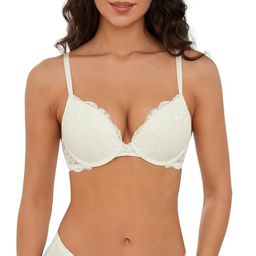 Wingslove Push up BH Damen mit Bügel Sexy Frauen BH Spitze BH Gepolstert Super Push up BH Extrem Lace Support Halt Komfort BH （Elfenbein 85C von Wingslove