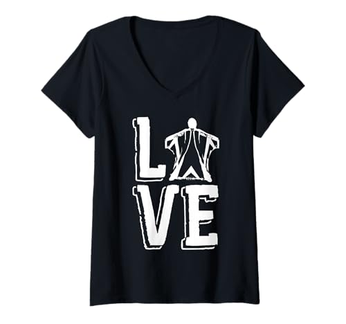 Damen Wingsuit Liebe Basejumper Base Jump Wingsuiter Skydive T-Shirt mit V-Ausschnitt Damen Wingsuit Liebe Basejumper Base Jump Wingsuiter Skydive T-Shirt mit V-Ausschnitt von Wingsuit Wingsuiter Basejump Basejumping Motive