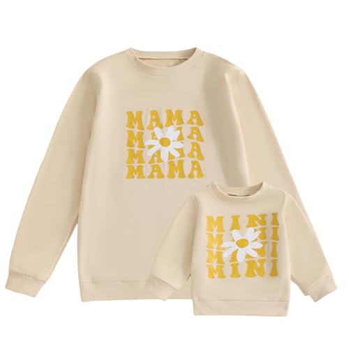 Mommy and Me Matching Outfits Cute Bow Mama and Mini Long Sleeve Crewneck Sweatshirt Tops Mother Baby Matching Clothes, aprikose, Medium von Winioder