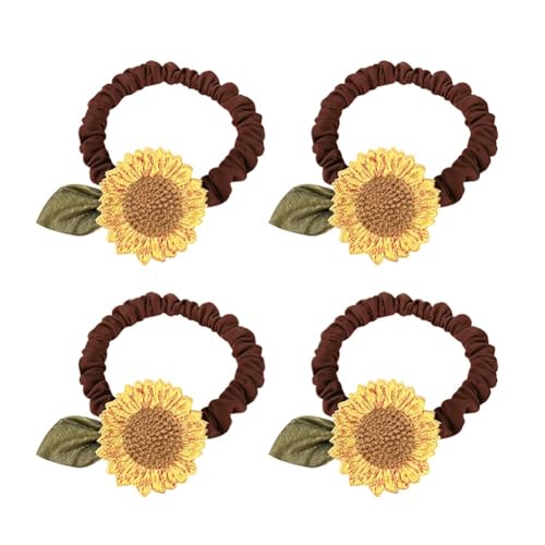 Braune Sonnenblumen-Haargummis – elastische Blumen-Haargummis für Pferdeschwanz – Frühlings-Haarschmuck für Damen und Mädchen – hochelastische Haarbänder und modische Pferdeschwanz-Halter, 4 Stück von WinldMonmo