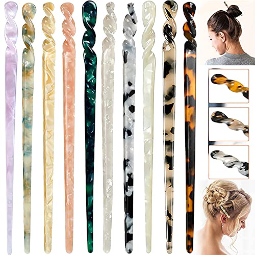 10 STÜCKE Acetat Haarsticks Schildpatt Haarnadel Essstäbchen Leopardenmuster Vintage Haarnadeln Retro Haarnadeln Scheibe DIY Haarspange Gabel Haarstyling Zubehör für Frauen Mädchen von Winmany