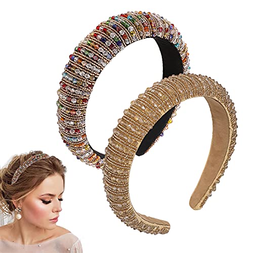 2 Stück Kristall-Strass-Stirnbänder, Perlen, breite Haarbänder, Imitation Diamant verziert, Haarreifen, Party, Hochzeit, Kopfschmuck, Glitzer, dick gepolstert, Haar-Accessoires für Frauen und Mädchen von Winmany