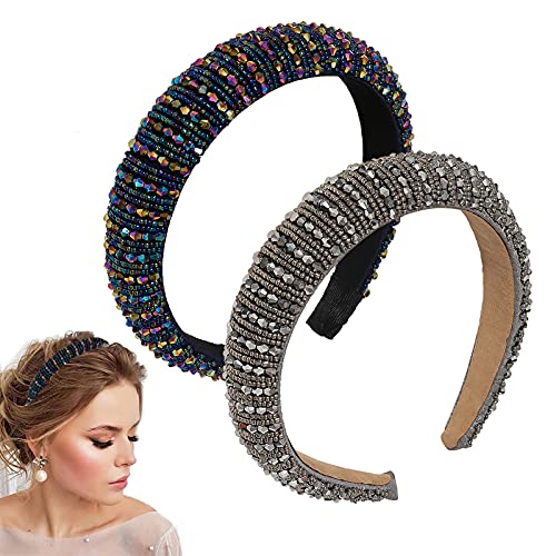 2 Stück Kristall-Strass-Stirnbänder, Perlen, breite Haarbänder, Imitation Diamant verziert, Haarreifen, Party, Hochzeit, Kopfschmuck, Glitzer, dick gepolstert, Haar-Accessoires für Frauen und Mädchen von Winmany