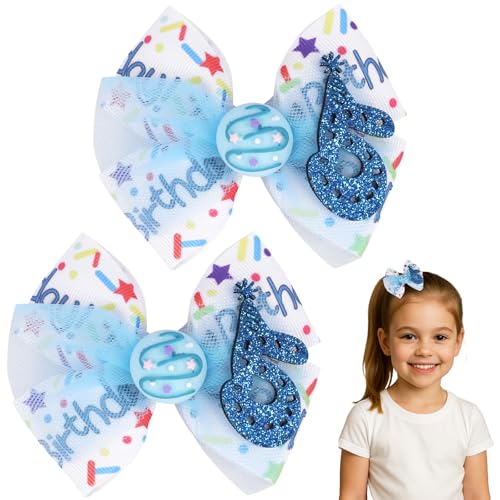 2er-Pack Geburtstag Haarschleifen für Baby Mädchen Erdbeere Rosa & Blau Stirnbänder Haarspangen mit funkelnden Zahlen für Alter 1-6, Cake Smash Foto Requisiten Party Zubehör von Winmany