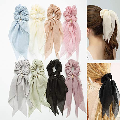 8PCS Haarbänder Schals Bowknot Haar Haargummis für Frauen Mädchen, Doppelschicht Chiffon Elastische Haargummis Pferdeschwanzhalter Haarabdruck Bandana von Winmany