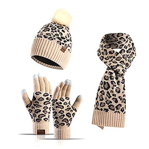 Strickmütze Wintermütze Schal Set 3-teilig Damen Handschuhe Strickmützemütze schal Handschuh Sets für Damen Wärmer Schal Touchscreen-Handschuhe Warm und Gemütlich für Kaltes Wetter Passender Anzug von Winmany