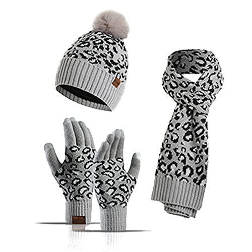 Strickmütze Wintermütze Schal Set 3-teilig Damen Handschuhe Strickmützemütze schal Handschuh Sets für Damen Wärmer Schal Touchscreen-Handschuhe Warm und Gemütlich für Kaltes Wetter Passender Anzug von Winmany