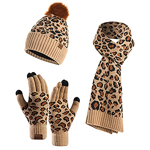 Strickmütze Wintermütze Schal Set 3-teilig Damen Handschuhe Strickmützemütze schal Handschuh Sets für Damen Wärmer Schal Touchscreen-Handschuhe Warm und Gemütlich für Kaltes Wetter Passender Anzug von Winmany