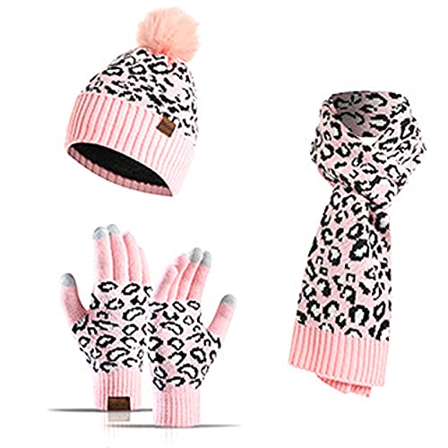 Strickmütze Wintermütze Schal Set 3-teilig Damen Handschuhe Strickmützemütze schal Handschuh Sets für Damen Wärmer Schal Touchscreen-Handschuhe Warm und Gemütlich für Kaltes Wetter Passender Anzug von Winmany