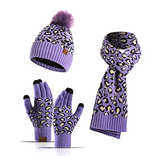 Strickmütze Wintermütze Schal Set 3-teilig Damen Handschuhe Strickmützemütze schal Handschuh Sets für Damen Wärmer Schal Touchscreen-Handschuhe Warm und Gemütlich für Kaltes Wetter Passender Anzug von Winmany